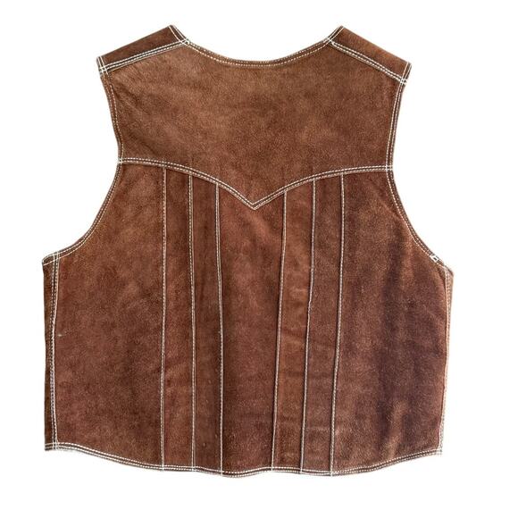 Vintage Genuine Suede Leather Sherpa Lined Button Front Ranch Chore Vest Size 46 - Picture 2 of 4